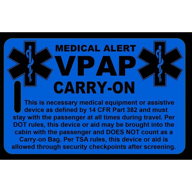 Hi-Viz Blue Carry-On VPAP  Bag Tag - TSA - Sleep Apnea