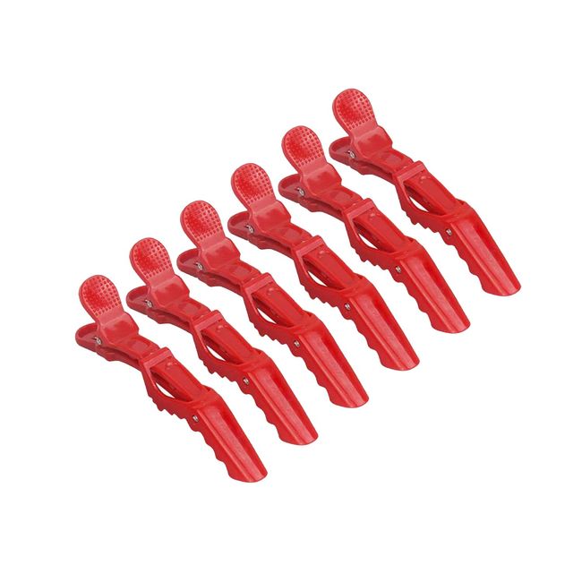 Crocodile Hair Clips, 6Pcs Red Alligator Clips for Hair, Crocodile Salon Sectioning Clamps Professional Hair Clips Hairdressing, Hair Clips For Styling, Crocodile Hair Clip (Red)