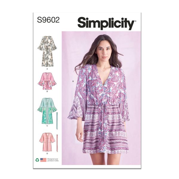 Simplicity SS9602H5 Misses' Caftan and Wrap Sewing Pattern Packet, Design Code S9602, Sizes 6-8-10-12-14