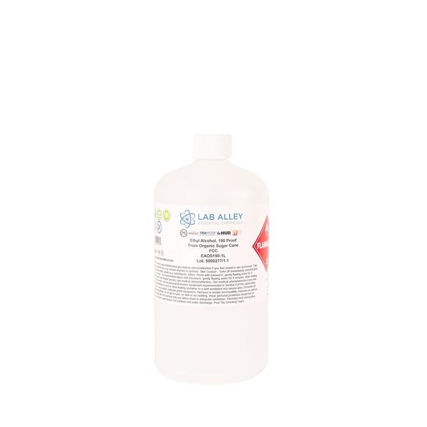 Ethanol 190 Proof (95%) Certified Organic/Vegan Sugar Cane Alcohol, FCC Food...