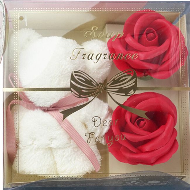 Soap Flower Towel Bear Gift Box, Including Scented Soap Roses And