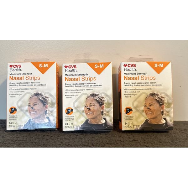 3-CVS Health Maximum Strength Nasal Strips, 24 Ct. Size S-M