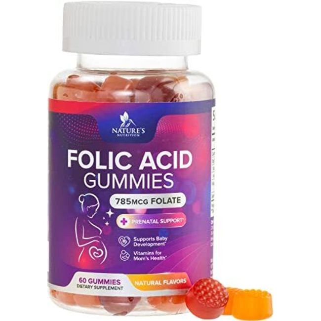 Folic Acid Gummies For Women 785 mcg Essential Prenatal Vitamins Mom & Baby (60)