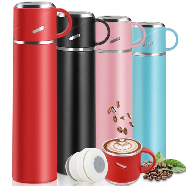 Stainless Steel Water Bottle, Leakproof Thermal Travel Mug with Lid & Handle, 550ml Double Walled Vacuum Flask, BPA Free Reusable Drink Bottle Coffee Cup Keep 12h Hot & Cold for Gym Office Outdoor,Red