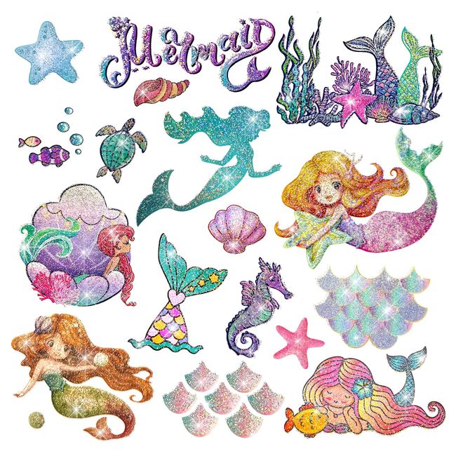 Acevegue Temporary Tattoos Mermaid Stickers Set, 100 Styles Glitter Tattoos for Kids Mermaid Party Decorations, Mermaid Gifts Toys for Girls Party Bag Fillers Under the Sea Party Decorations Supplies