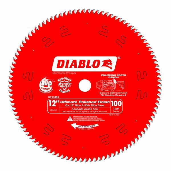 Freud Diablo D12100X Circular Saw Blade, 12" Blade 100 Teeth Hi-ATB 1" Arbor