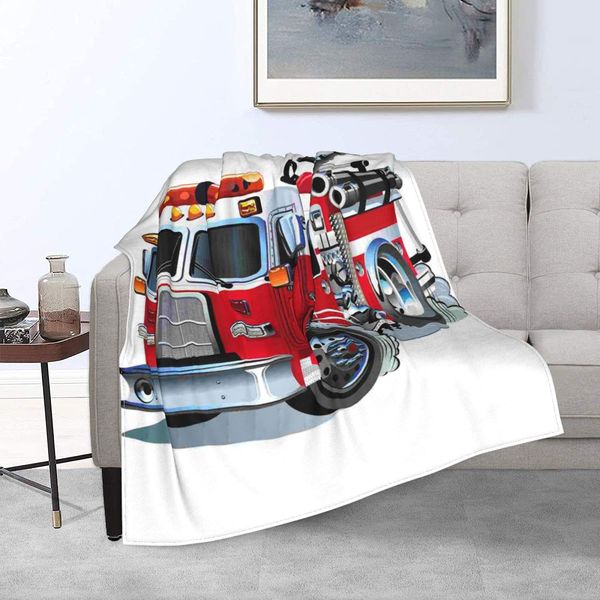 SKT T1 Fire Truck Blanket Cartoon Red Firetruck Safety Rescue Team Throw Blankets for Kids Boys Baby, Cozy Flannel Soft Lightweight Fluffy Sofa Bed Office Fleece Plush Blanket 60"x50"