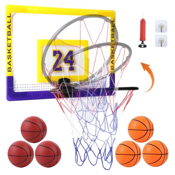 PHILODOGS Mini Basketball Hoop with 6 Balls, Indoor Hoop for Kids and Adults, Door & Wall Mountable with 24 Lucky Number- Ideal for Bedroom, Office& More!