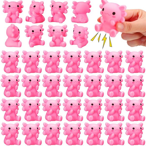 30 Pcs Summer Axolotl Float Bath Toy Pink Baby Rubber Water Squirting Axolotl Squeaky Toy Bulk Axolotl Figurine Statues Decor for Halloween Party Pool Shower Birthday Favors