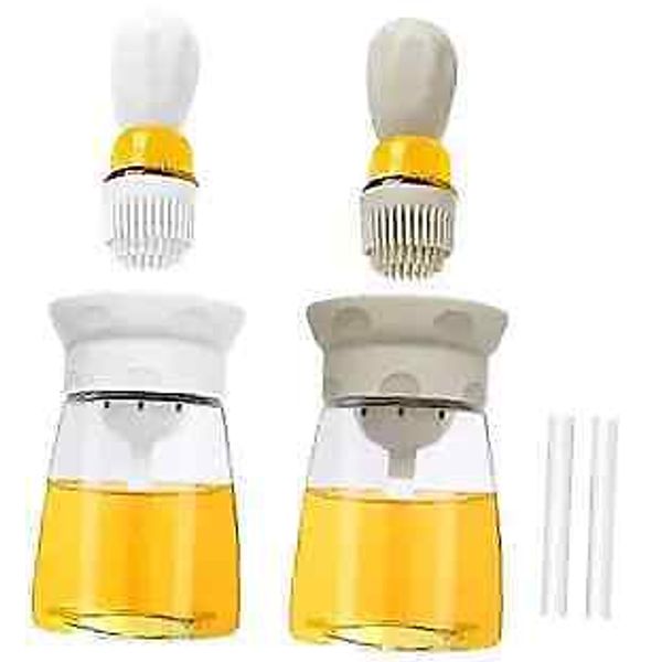 Oil Dispenser with Brush - Glass Olive Oil Dispenser Bottle for White+Grey