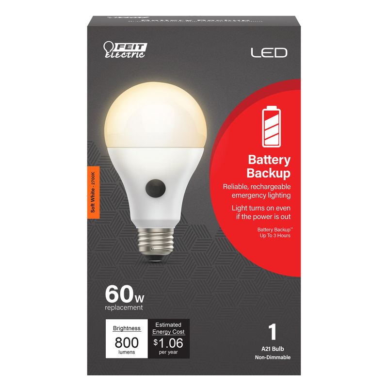 Feit Electric LED Built-in Battery Backup Intellibulb - A21 with an E26 ...