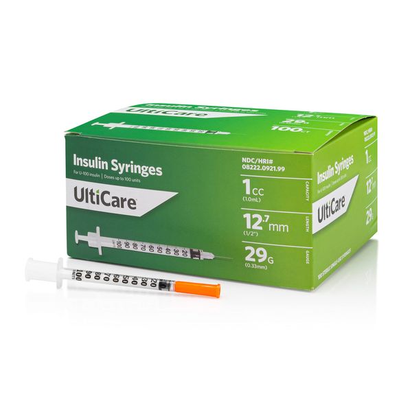 UltiCare U-100 Insulin Syringes, Comfortable and Accurate Dosing of Insulin, Compatible with Any U-100 Strength Insulin, Size: 1cc, 29G x 12.7mm, 100 ct Box