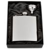 Engraved, Personalised Shiny 6oz Hip Flask with Funnel in Black Presentation Box