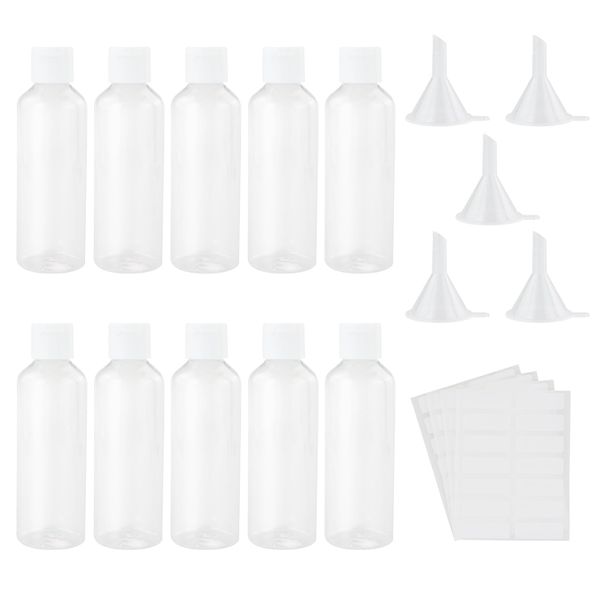 10pcs 100ml Clear Plastic Bottles Transparent Empty Bottles Refillable Bottles Refillable Empty Cosmetic Bottles Travel Bottles Set for Travel or Cosmetic with with Labels 5pcs Small Funnels