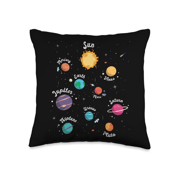 Planetary System Kids Planets Outer Space Knowledge Science Throw Pillow