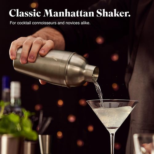 VonShef Cocktail Shaker Set, Silver 5pc Set with 550ml Manhattan Cocktail Shaker, Professional Bartender Set for Home Bar, Including Strainer, Muddler & Other Bar Accessories, Gift Box Included