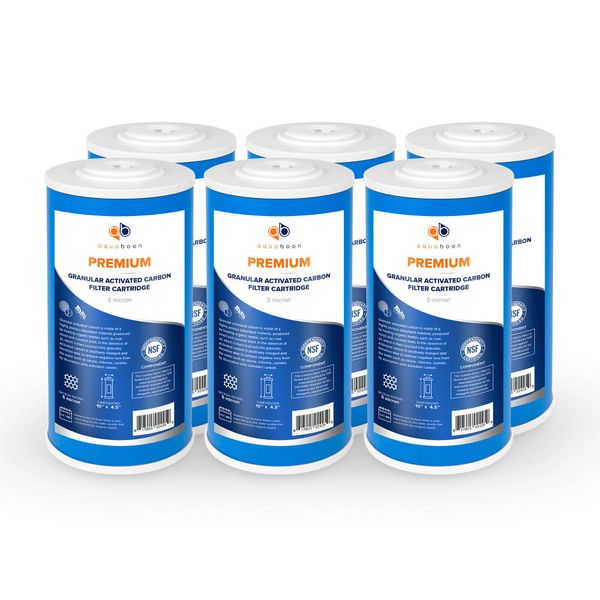 6PK Premium Aquaboon 5mic Big Blue GAC Carbon Water Filter Cartridge 10x4.5"