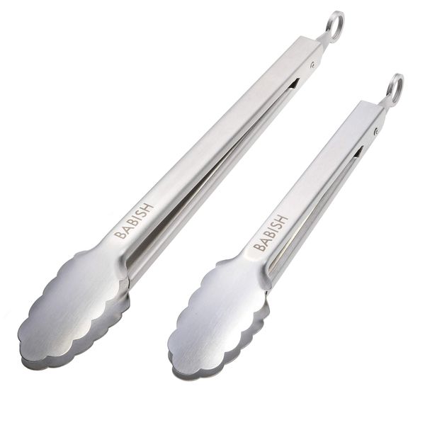 Babish 12” & 9” Locking Kitchen Tong Set, Stainless Steel