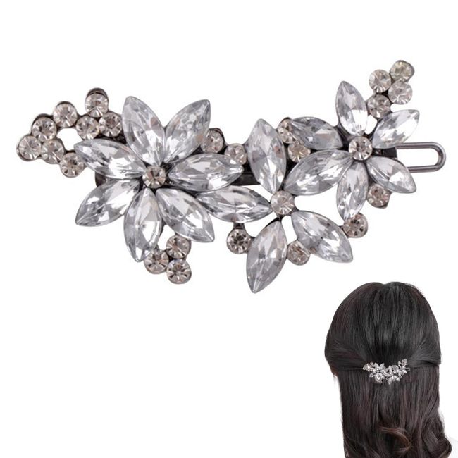 SSRDFU Strass Haarspange - 2 Stück Kristall Braut Haarspangen Hochzeit Haarnadeln Strass Blume Hochzeit Kopfbedeckung Elegantes Haar Barrettes Dekorative Silber Haarspangen für Frauen Mädchen