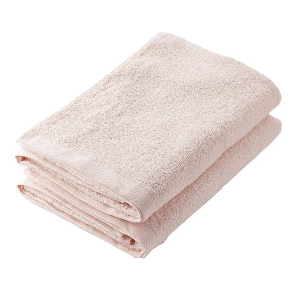 Muko Towel, Daily Bath Towel, Senshu Towel, Made in Japan, 100% Cotton, Water Absorbent, Set of 2 Same Color, Shell Pink