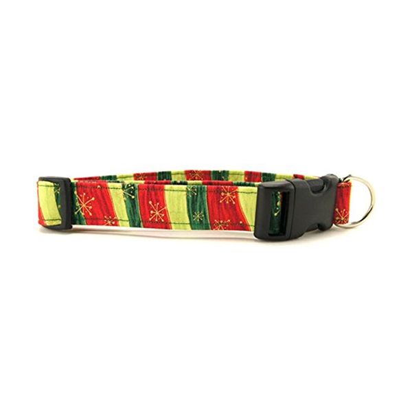 Whimsical Christmas Stripes Soft Adjustable Dog Collar with Quick Release Buckle (Medium).