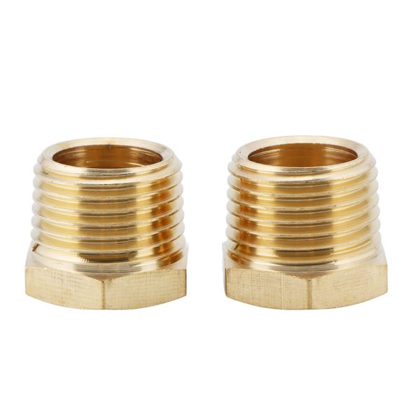 U.S. Solid 2pcs Brass Reducer Hex Bushing Brass Threaded Pipe Fitting (1/2" NPT Male x 1/4" NPT Female)