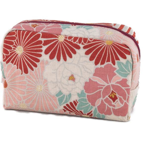 Noren Pouch, Women's, Men's, Cosmetic Pouch, Japanese Pattern (Retro Flower Box Pouch), Made in Japan, Makeup Pouch, Small Items, Travel Pouch, red