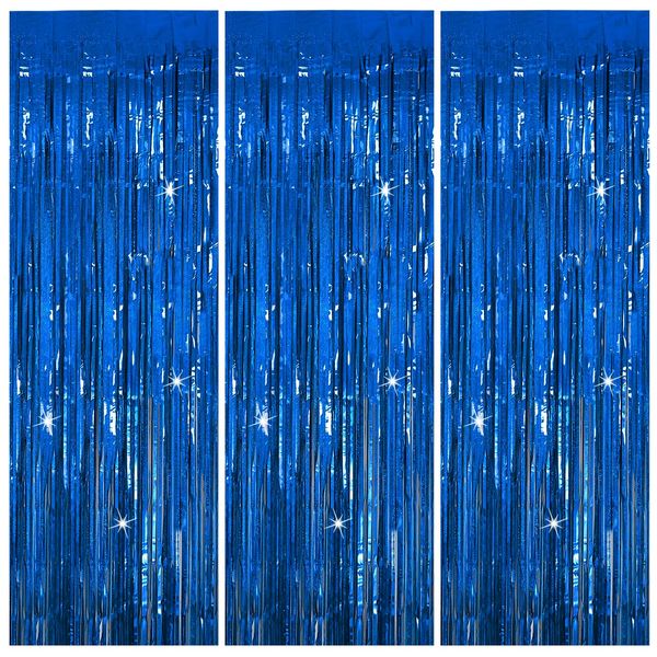 3 Pack Blue Backdrop Curtain Tinsel Streamers Ocean Themed Decor Birthday Party Decorations Foil Fringe Backdrop Graduation Baby Shower Bachelorette Winter Party Decorations Supplies