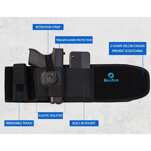 Belly Band Holster for Concealed Carry - Waist Gun Holster for Men and Women - Fits Glock, Ruger LCP, Taurus, S&W M&P 40 Shield Bodyguard, Sig Sauer, Kahr, Beretta, 1911, etc