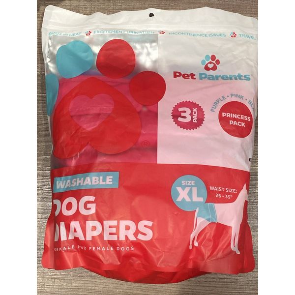 Pet Parents Washable Cloth Dog Diapers Selaed 3 Pairs XL Princess Pack Heat Vet