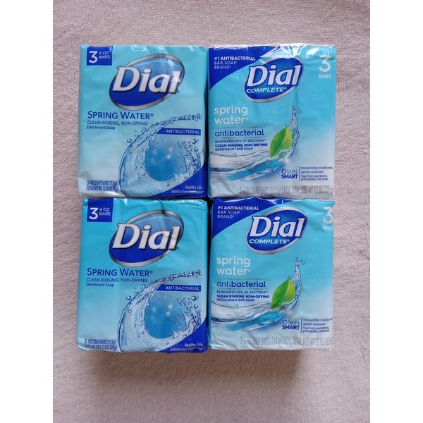 12 Dial Complete Spring Water Antibacterial Deodorant Soap Bars 4 Oz 4 3-packs!