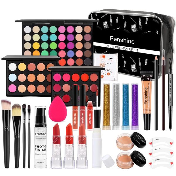 All In One Makeup Kit per trucco da donna, kit completo per trucco, set regalo per donne principianti, make-up Essential Starter Bundle include palette Eyeshadow Palette Eyebrow Pencil Set di pennelli