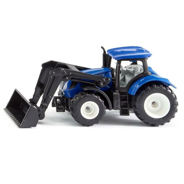 siku 1396, New Holland tractor with front loader, Metal/Plastic, Blue/Black, Movable front loader, Trailer hitch