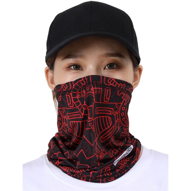 SILVERHORSE Face Cover, Made in Japan, UV Protection, Adjustable Drawcord, Cooling Sensation, Unisex, Face Mask, Neck Cover, Not Stuffy, Sports Mask, Washable, Sun Protection (Red Machine)