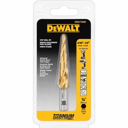 DEWALT Step Drill Bit, Impact Ready, 3/16-Inch-1/2-Inch (DWA1784IR)