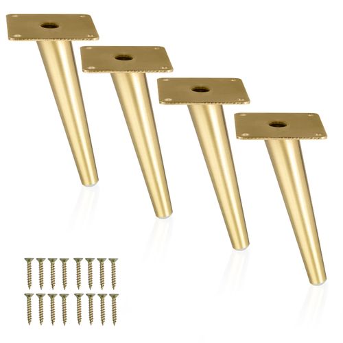 Ilyapa Tapered Oblique Metal Furniture Leg - Set of 4 Gold Mid Century Modern 6 Inch Tapered Replacement Furniture Feet for Sofas, Chairs, Tables