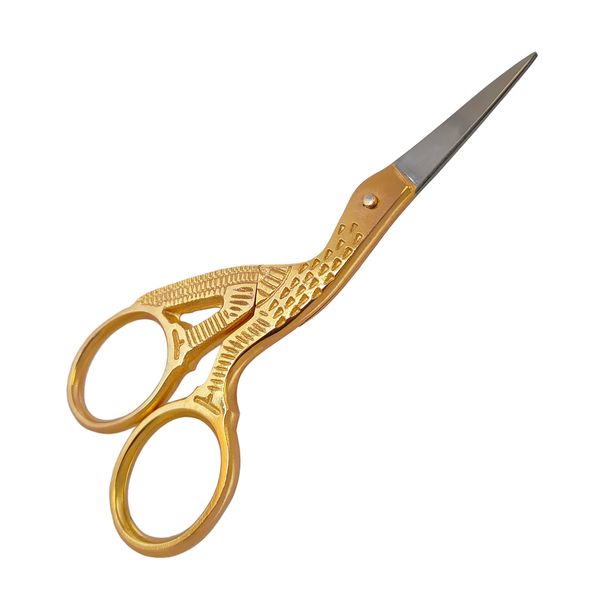 Manicure, Nail Art, Craft & Sewing 3.5" Gold Stork Design Embroidery Scissors. GS1 SANDBROS