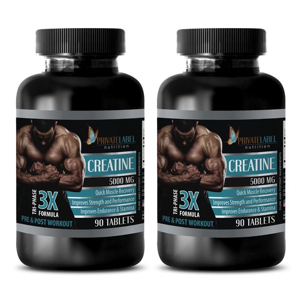Creatine Tri-Phase Monohydrate HCL Hydrochloride 5000mg 2 Bottles 180 Capsules