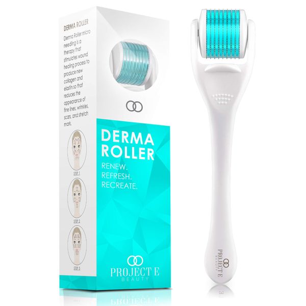 Derma Roller by Project E Beauty | Anti-Aging Skincare | 540 Grade A Titanium Microneedles | Collagen & Elastin Boost | Microexfoliation | Reduce Scarring & Wrinkles | Firmer Skin