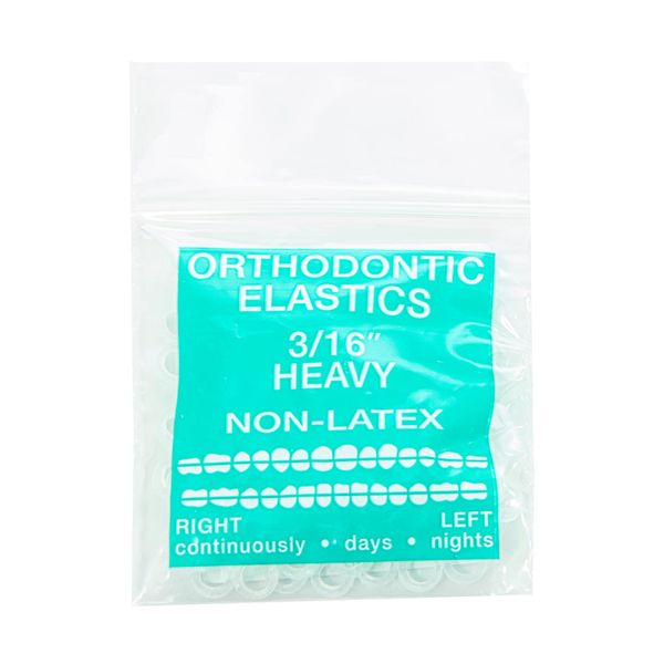 JMU Orthodontic Elastics 3/16 Inch Heavy 6.5oz 100 pack Intraoral Elastic Bands Latex Free Dental Rubber Bands Made in USA