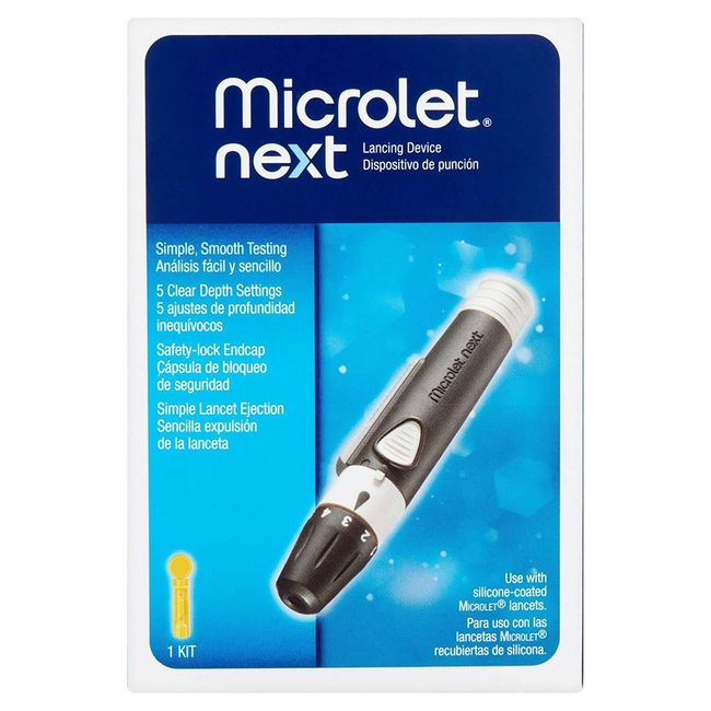 Microlet Next Lancing Device Kit 5 Clear Depth Settings with Safety Lock Endcap