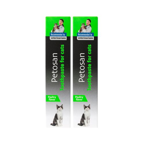 Petosan 2X Toothpaste for Cats - 2X 70g Poultry Flavour Toothpaste for Cat Dental Care - Anti-Tartar, Plaque Control, Vet-Approved - Fresh Breath and Oral Hygiene for All Cats