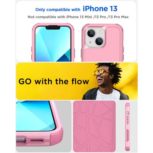 AICase Rugged Case for iPhone 13,Heavy Duty 3-Layer Pocket-Friendly Durable Military Grade Protection Shockproof/Drop Proof Protective Cover for iPhone 13 6.1 inch_5 Pink