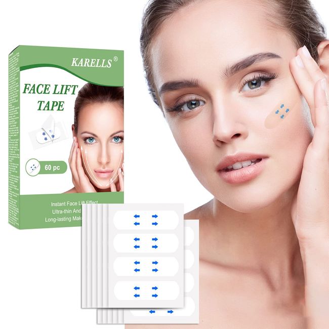 Facelifting Aufkleber,Face Lifting Tape,Lift Gesicht Aufkleber,Unsichtbare Dünne Gesicht Aufklebe, V-Form Gesicht Verbergen von Gesichtsfalten Makeup Facelifting Werkzeuge 60pc