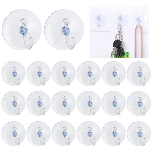 TRIXES Suction Cups x20 Clear Plastic Cups with Hooks Window Decoration Cabinet Sucker Ideal for Hanging Christmas Decorations Fairy Light Hooks Suction Hooks