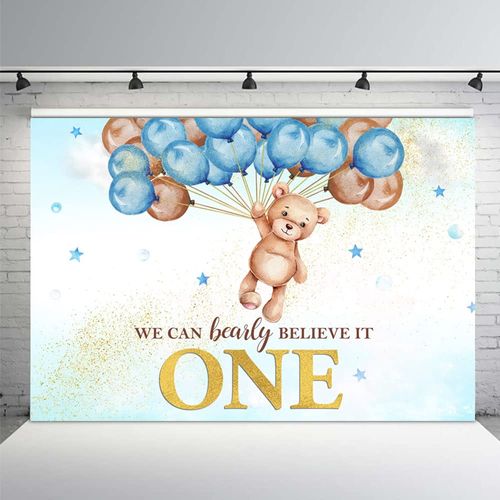 MEHOFOND Boys 1st Birthday Bear Backdrop We Can Bearly Believe It One Happy First Birthday Banner Decorations Photography Background Kids Portrait Cake Table Supplies 7x5ft