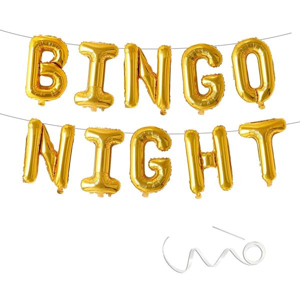 Bingo Night Balloon Banner,Game Time Cards Winning Ball Photography Background Cake Table Banner Decorations Party Supplies,16 inch,Gold