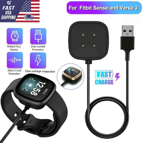 Wireless Charger For Fitbit Sense & Versa 3 Watch USB Fast Charging Dock Cable