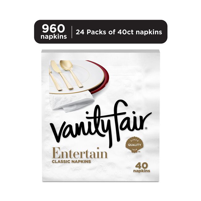 Vanity Fair Entertain Disposable Paper Napkins, White, 40 Count 