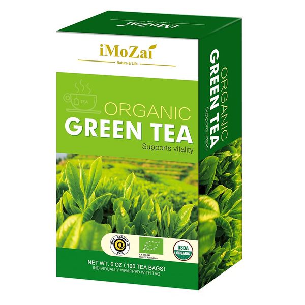 Imozai Organic Green Tea Bags 100 Count Individually Wrapped